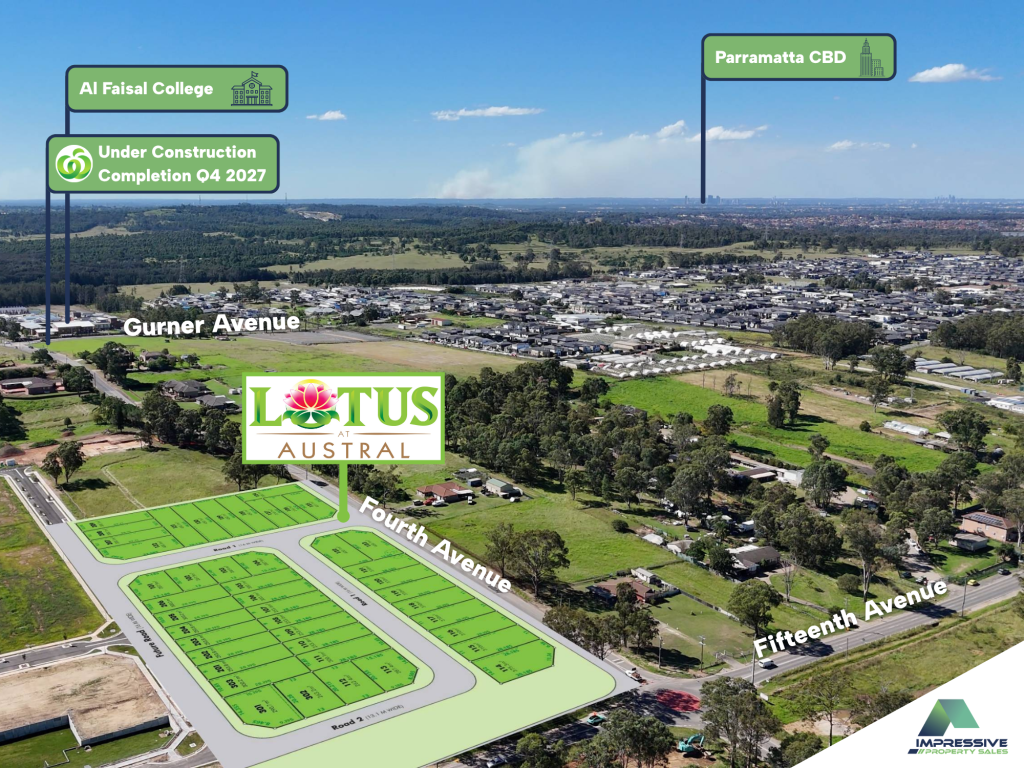 Parramatta CBD and Al Faisal College from above Lotus at Austral