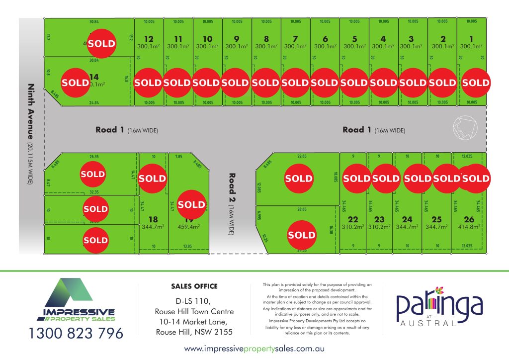 Lot layout plan for Paringa at Austral showing the numbered lots across the subdivision